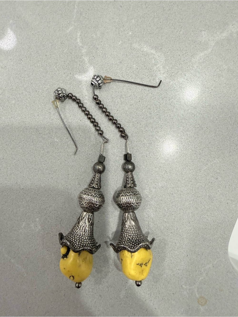 Yellow and Antique balinese Drop Earrings - Women Jewelry
